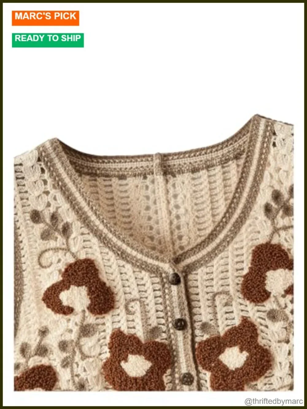 Sleeveless Crochet Sweater Vest Button Front V-Neck Knit